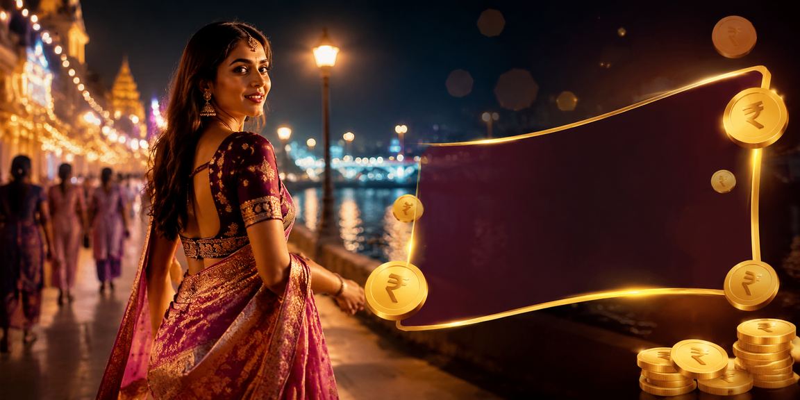 Ahmedabad riverfront area with casino entertainment and rupee symbols